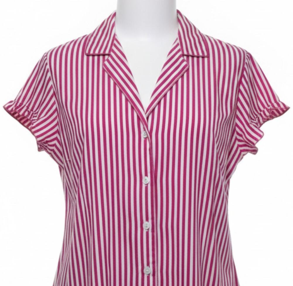 Delicates Top Women Plus 1X Pink White Striped Short Sleeve 100 Cotton Casual